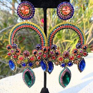NEW Cubic Zirconia Rhinestone 5" Long Baroque Royalcore Vintage Vibe Earrings